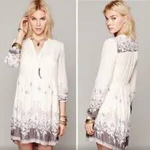 Free People White and Gray Mini Dress